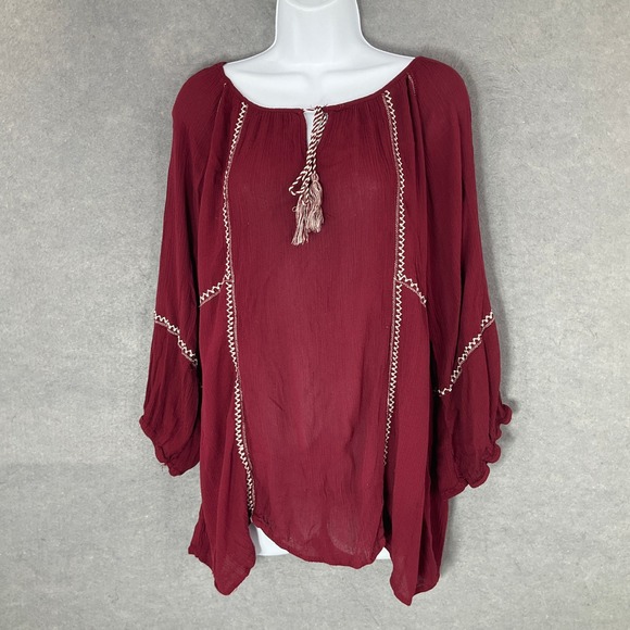 Suzanne Betro Peasant Blouse‎ Embroidered Tassel Bohemian Peasant Top Sz 1X - Picture 1 of 8